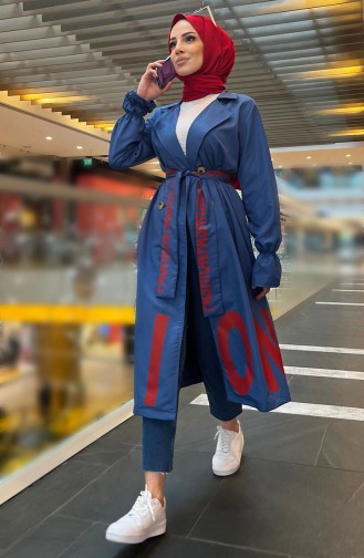 Letter Pattern Trench Coat 12003-03 Indigo 12003-03