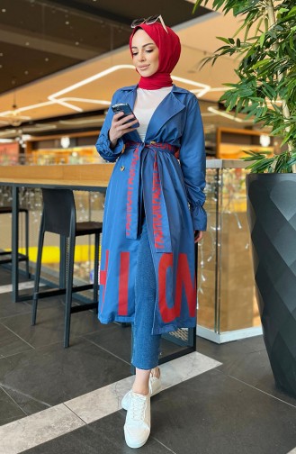 Letter Pattern Trench Coat 12003-03 Indigo 12003-03
