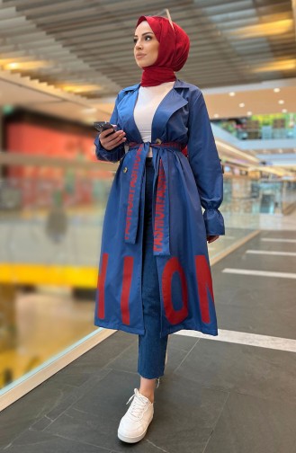 Letter Pattern Trench Coat 12003-03 Indigo 12003-03