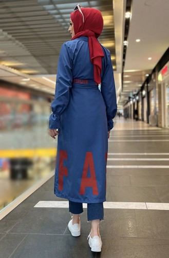 Letter Pattern Trench Coat 12003-03 Indigo 12003-03