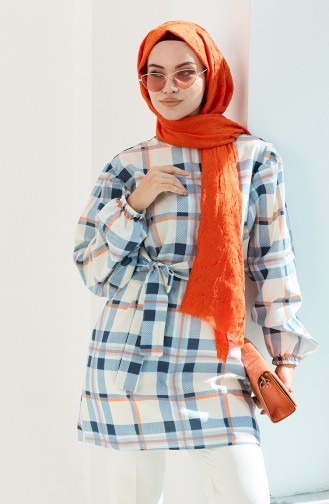 Plaid Belted Tunic 11010-01 Blue 11010-01
