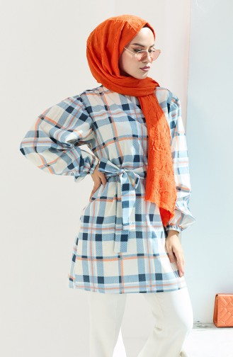 Plaid Belted Tunic 11010-01 Blue 11010-01