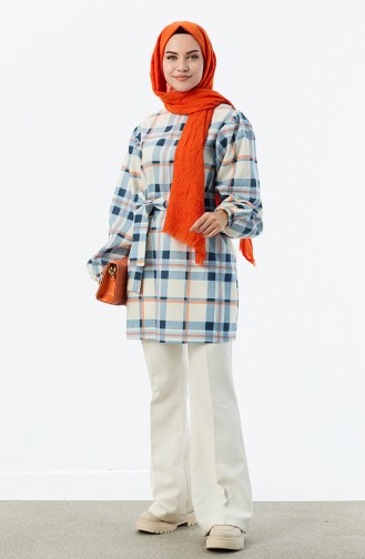 Plaid Belted Tunic 11010-01 Blue 11010-01