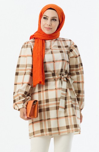 Plaid Belted Tunic 11010-02 Mink 11010-02