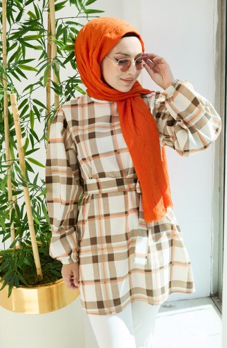Plaid Belted Tunic 11010-02 Mink 11010-02