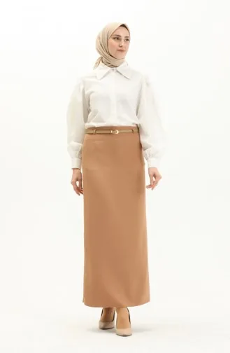 Kemerli Kalem Etek Camel