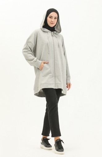 Kapüşonlu Sweat Hırka 99255-04 Gri
