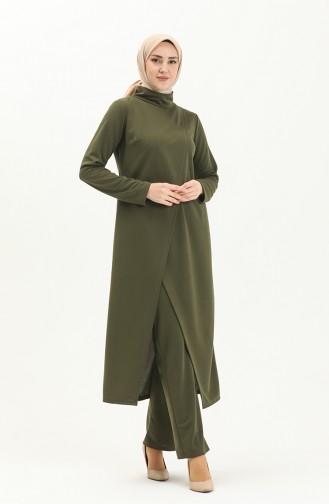 Tesettür Tunik Pantolon İkili Takım 8075-03 Haki