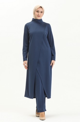 Hijab Tunic Pants Two Piece Suit 8075-01 İndigo 8075-01