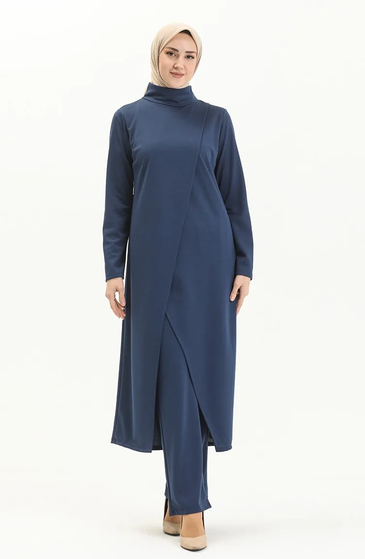 Ensemble Double Pantalon Tunique Hijab 8075-01 Indigo 8075-01