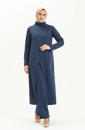Hijab Tunic Pants Two Piece Suit 8075-01 İndigo 8075-01