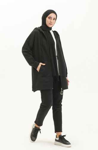 Kapüşonlu Sweat Hırka 99255-02 Siyah