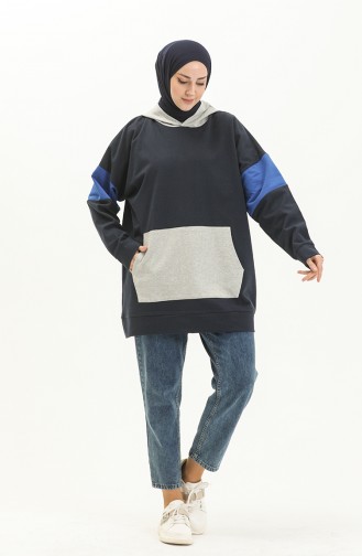 Sweatshirt mit Kängurutasche 99256-02 Dunkelblau 99256-02