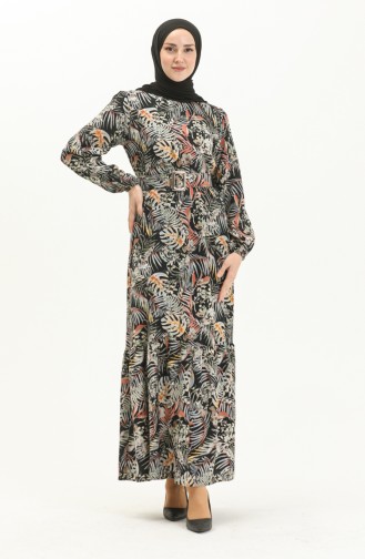 Gemustertes Kleid mit Gürtel aus Viskose 2244-05 Schwarz 2244-05