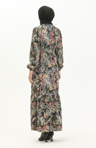 Gemustertes Kleid mit Gürtel aus Viskose 2244-05 Schwarz 2244-05