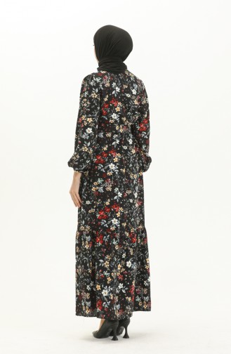 Gemustertes Kleid mit Gürtel aus Viskose 2438-04 Schwarz 2438-04