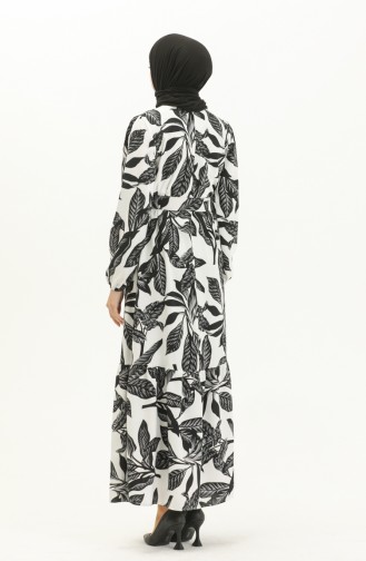 Gemustertes Kleid mit Gürtel aus Viskose 2439-01 Weiß Schwarz 2439-01