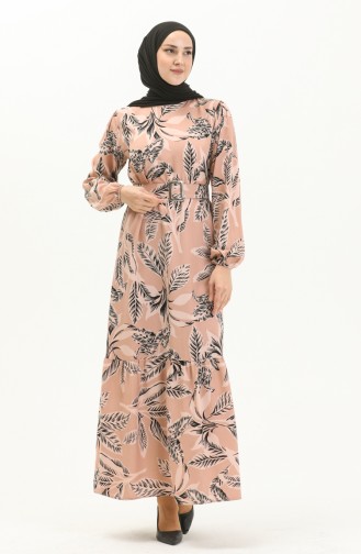 Gemustertes Kleid mit Gürtel aus Viskose 2439-04 Rose 2439-04