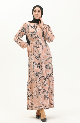 Gemustertes Kleid mit Gürtel aus Viskose 2439-04 Rose 2439-04