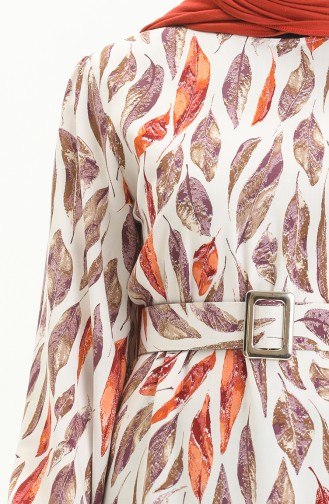 Robe en Viscose Ceinturée à Motifs 2441-01 Blanc 2441-01