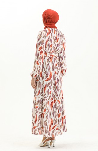 Robe en Viscose Ceinturée à Motifs 2441-01 Blanc 2441-01