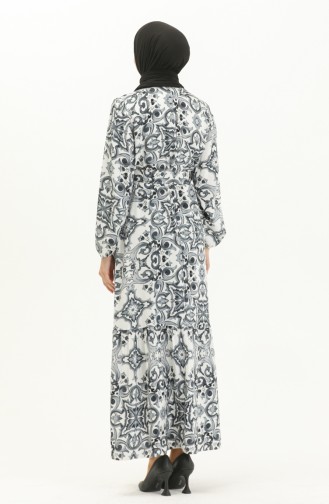 Gemustertes Kleid mit Gürtel aus Viskose 2442-02 Grau Weiß 2442-02