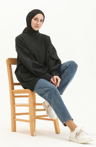 Shirred Sleeve Sweatshirt 99253-02 Black 99253-02