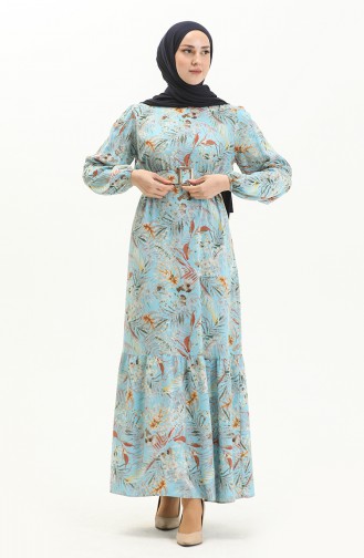 Gemustertes Kleid mit Gürtel aus Viskose 2244-04 Blau 2244-04