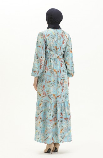 Gemustertes Kleid mit Gürtel aus Viskose 2244-04 Blau 2244-04