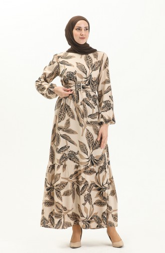 Belted Patterned Viscose Dress 2439-03 Mink 2439-03