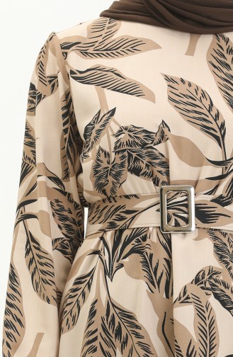 Belted Patterned Viscose Dress 2439-03 Mink 2439-03
