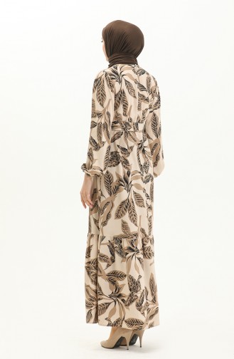 Belted Patterned Viscose Dress 2439-03 Mink 2439-03