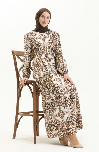 Gemustertes Kleid mit Gürtel aus Viskose 2442-03 Nerz Weiß 2442-03