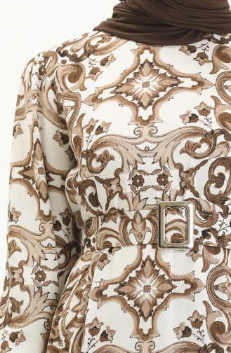 Gemustertes Kleid mit Gürtel aus Viskose 2442-03 Nerz Weiß 2442-03