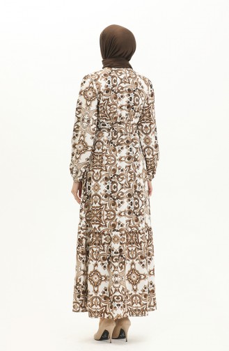 Gemustertes Kleid mit Gürtel aus Viskose 2442-03 Nerz Weiß 2442-03