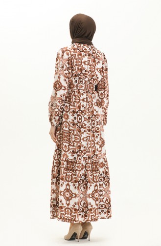 Gemustertes Kleid mit Gürtel aus Viskose 2442-04 Tabak Weiß 2442-04