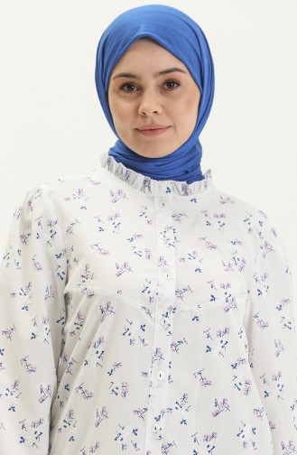 Yakası Fırfırlı Gömlek 15053-01 Mavi