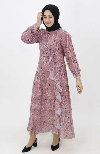 Beige-Rose Hijab Kleider 8024-03