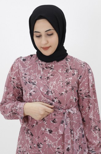 Beige-Rose Hijab Kleider 8024-03