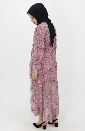 Beige-Rose Hijab Kleider 8024-03