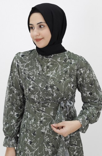 Firfirli Bağama Modelli Şifon Elbise 8024-01 Haki