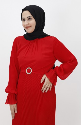 Red Hijab Evening Dress 8045-03