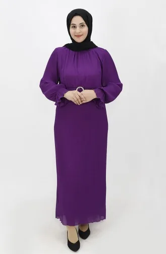 Pilise Detayli Şifon Elbise 8045-01 Mor