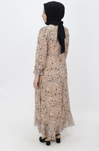 Firfirli Bağama Modelli Şifon Elbise 8024-02 Taş
