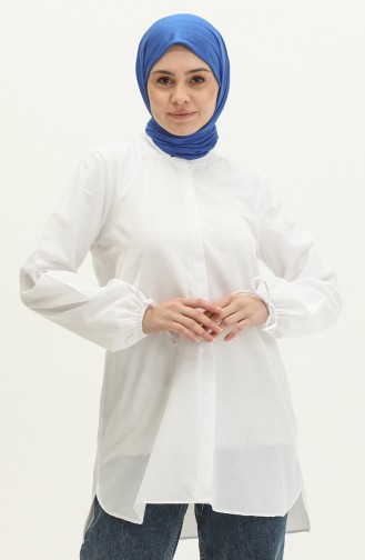Laced Sleeve Buttoned Tunic 15065-01 White 15065-01