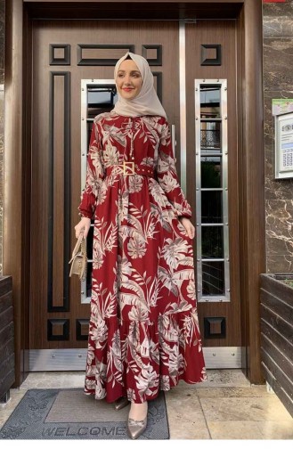 Claret Red Hijab Dress 0228SGS.BRD