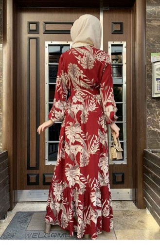 Claret Red Hijab Dress 0228SGS.BRD