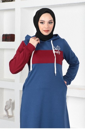 Yazılı Tesettür Spor Elbise İndigo