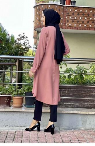 Düğme Detaylı Tunik Pudra