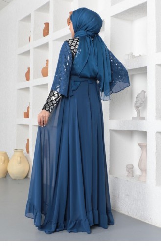 Blue Hijab Evening Dress 14127